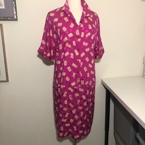 VTG 80s Liz Claiborne 100% Silk Drop Waisted Dress 10 Geometric READ